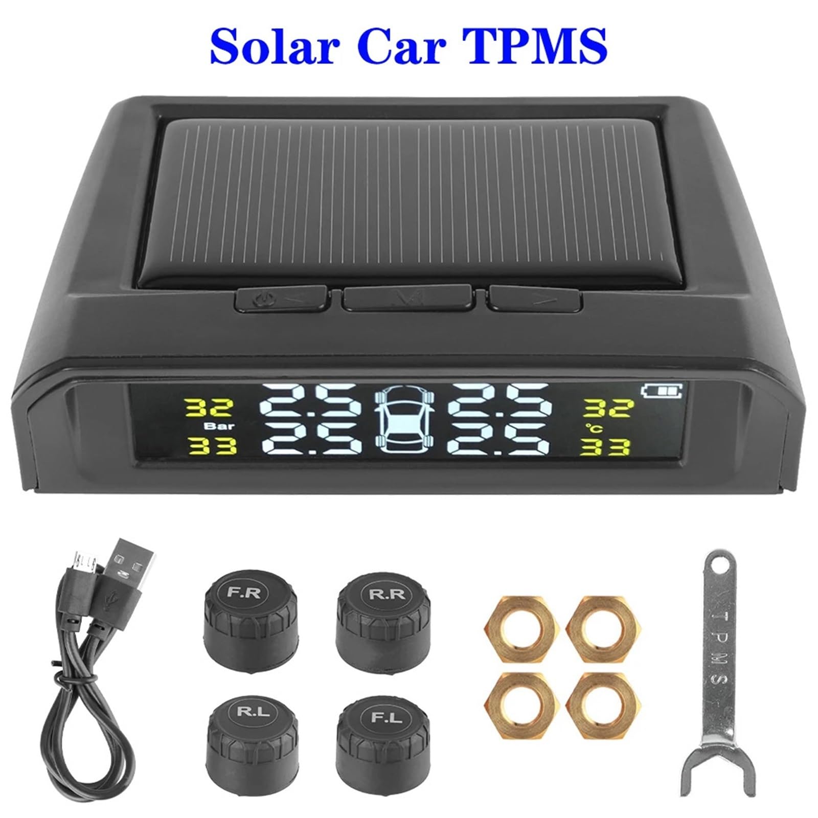 Inalámbrico Presión Neumáticos para Alerta Inteligente Temperatura Y 4 Sensores Externos, Pantalla LCD TPMS para Coche Medidor Digital de Presión de Neumáticos