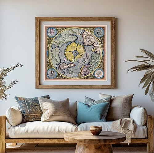 Miniatura 9 de Mercators 1595 - Póster artístico de pared con diseño de mapa de la tierra plana de las regiones del polo norte Septentrionalium Terrarum, regalo de