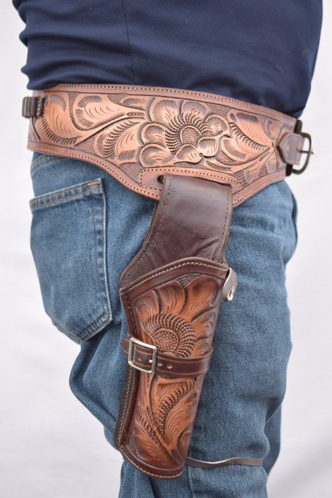 LEATHERTOWN USA® Gun Holster & Belt Cowboy Western Style Rig .22 Cal Single Drop Holster Standard .22 Short (6 1/2") Barrel
