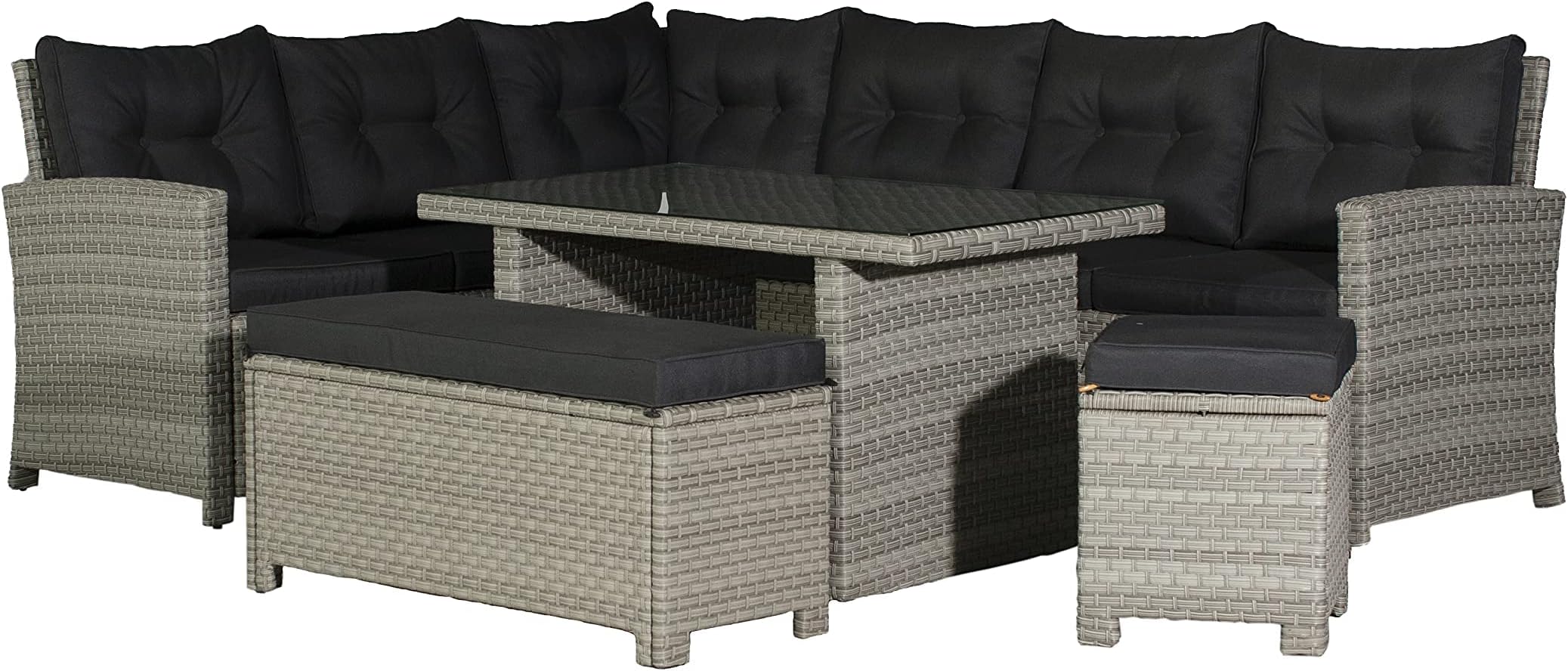 Barcelona Luxury 10 Seater Casual Dining Rattan Garden Set with Cushions, Grey/Brown, 191 x 177 x 87 cm
