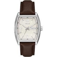 RELIC by Fossil Nicholas Strap Three-Hand Day-Date Brown Leather Watch