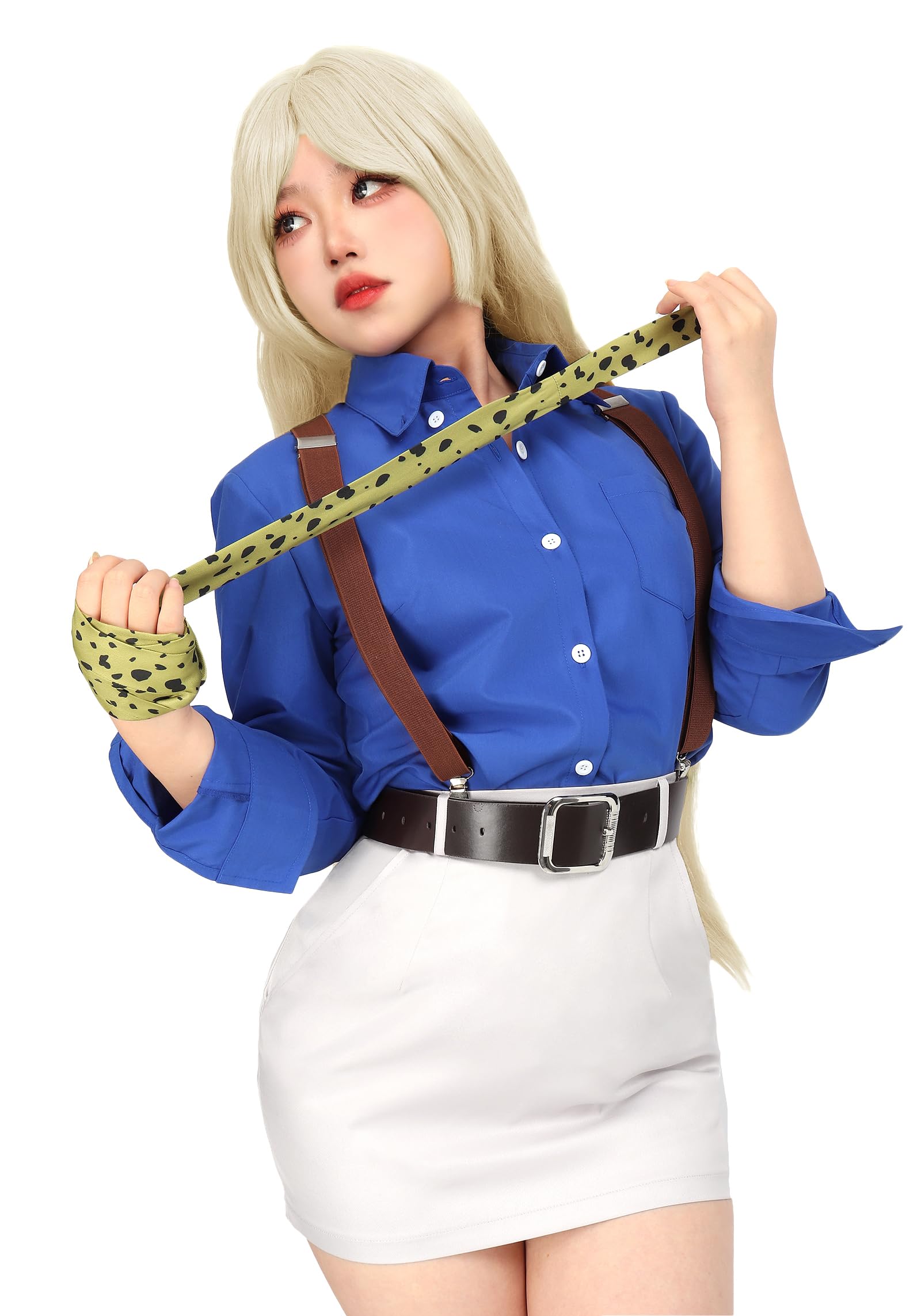 DAZCOSAnime Women's Cosplay Costume Slim Shirt Skirt with Tie Suspender Glasses for Party Halloween