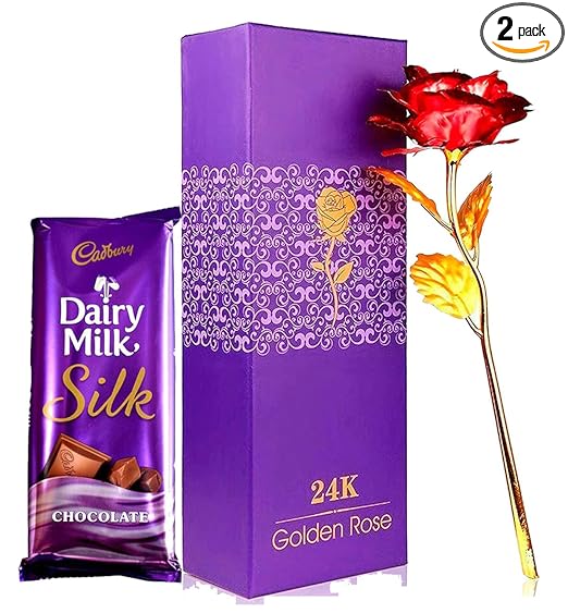 Saugat Traders Love Gift For Girlfriend Combo - Golden Rose & Dairy Milk Silk Chocolate - Valentine Day-Birthday-Rose Day Gift, 200 gram