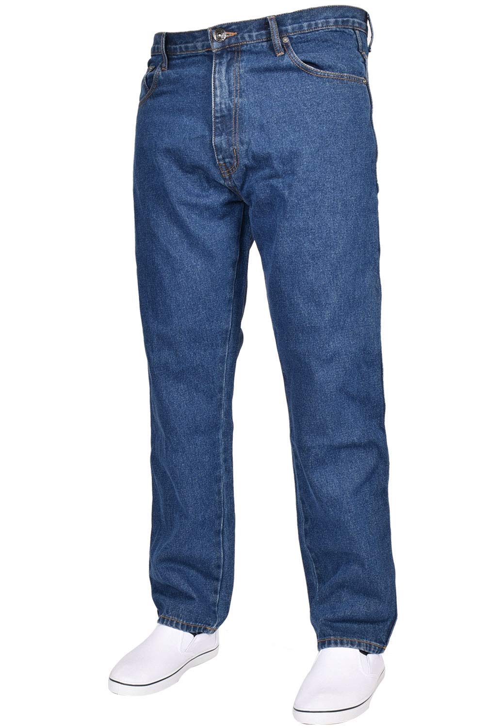 True Face Men's Stone Wash Jeans Straight Leg Denim Pants Zip Fly Classic Fit Trousers Blue 38L