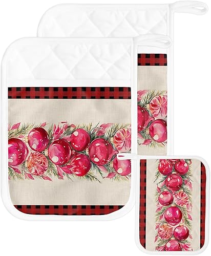 Juego de 2 ollas de Navidad para cocina, antideslizantes y aislantes de calor, juego de agarraderas de tela de toalla con bolsillo, guantes gruesos
