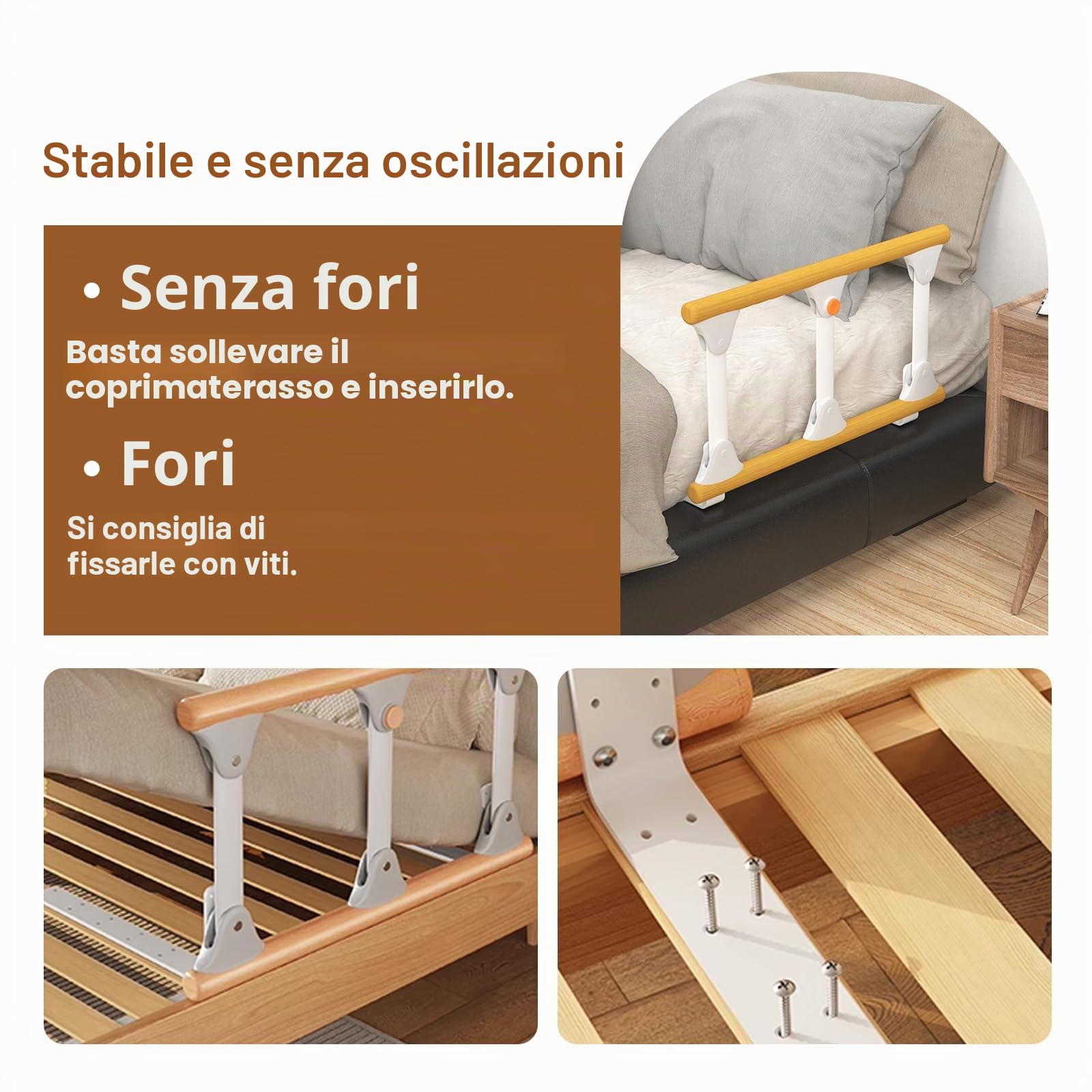 Sponda Letto Anziani Pieghevole Anticaduta | Barriera di Sicurezza Regolabile | Supporto Flessibile per Sedersi/Alzarsi | Adatta Anziani,Disabili-Legno