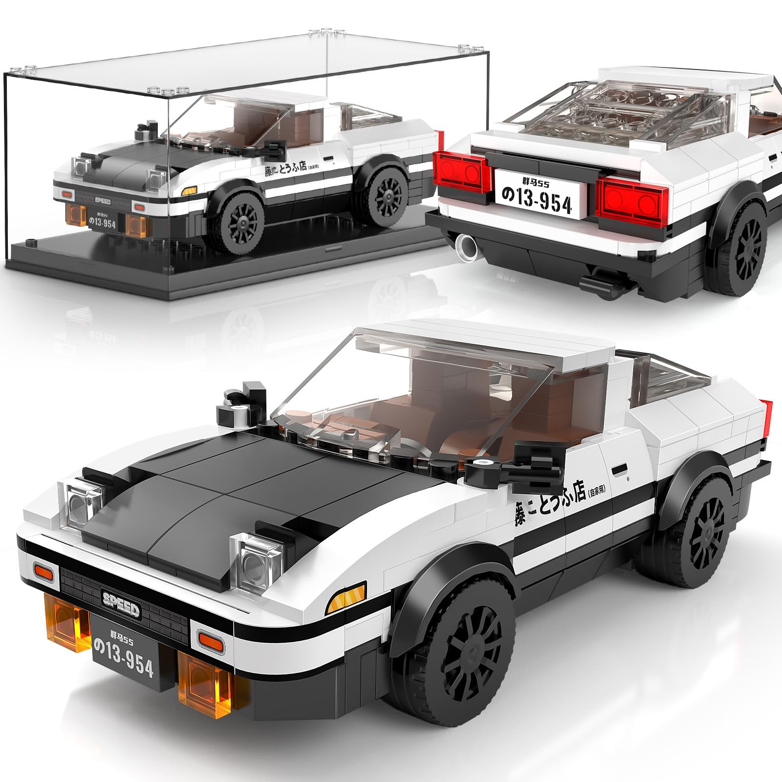 Mould King AE86 Initial D Cars 27013 Building Sets, Speed Champions Model Collectible Kits with Display Case, MOC Race Car for Adults/Teens Age 14+ (