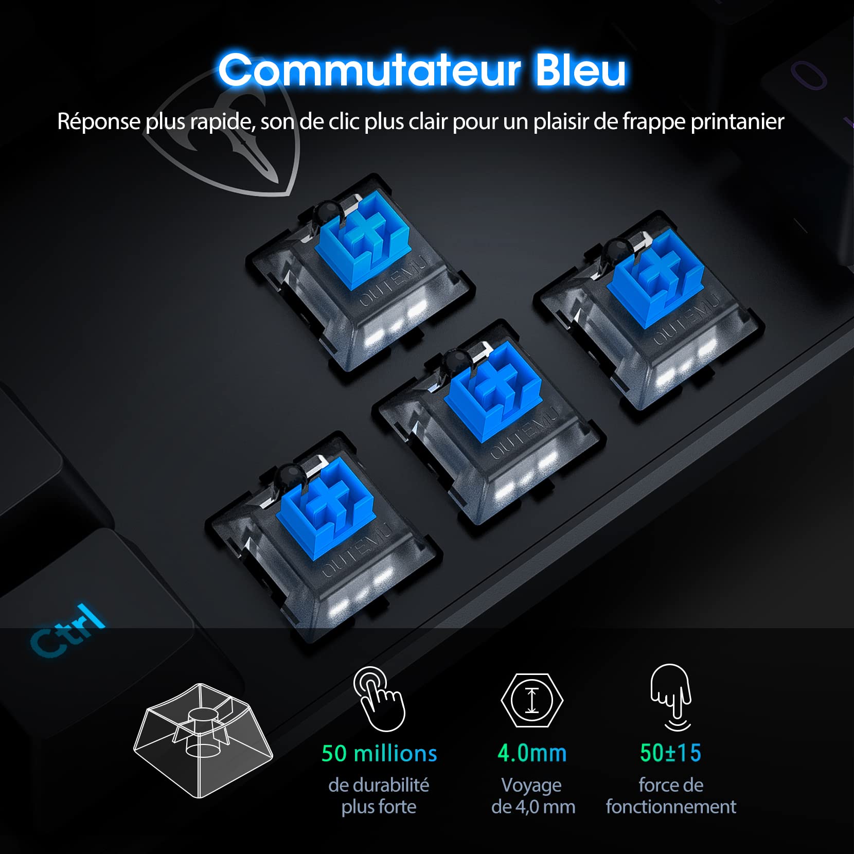 RisoPhy Clavier Gamer Mécanique,Clavier Gaming RVB Ultra Fin avec Blue Switches,Touches ABS Durables/Anti-Ghosting/Résistant aux Éclaboussures pour PC Mac Xbox Gamer-Nouveau 2023