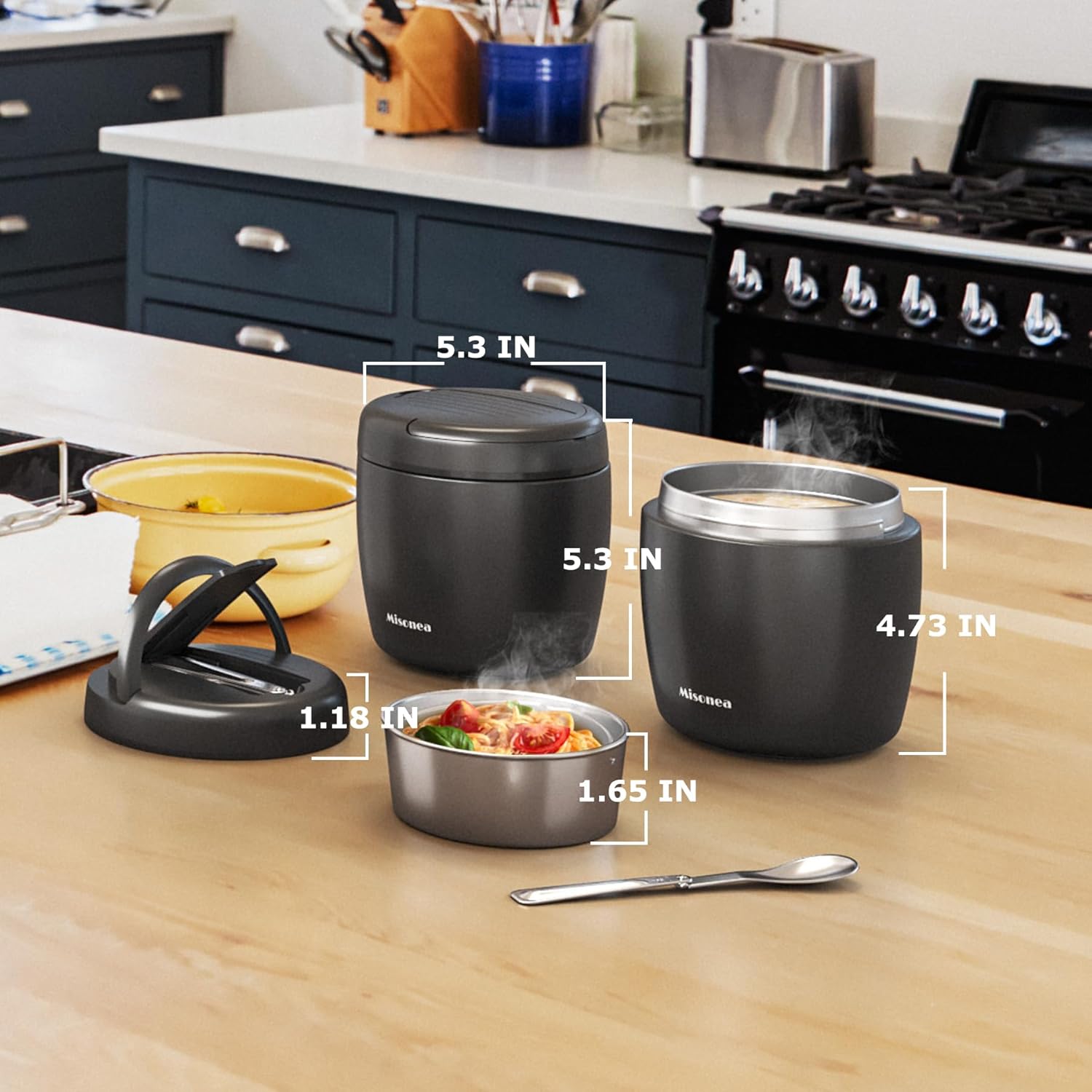 Thermo for Hot Food 32OZ, Vacuum Insulated Food Jar for Adults, Stainless Steel Soup Thermo Wide Mouth Leakproof Lunch Containers with Spoon for School Office, Black - Image 6