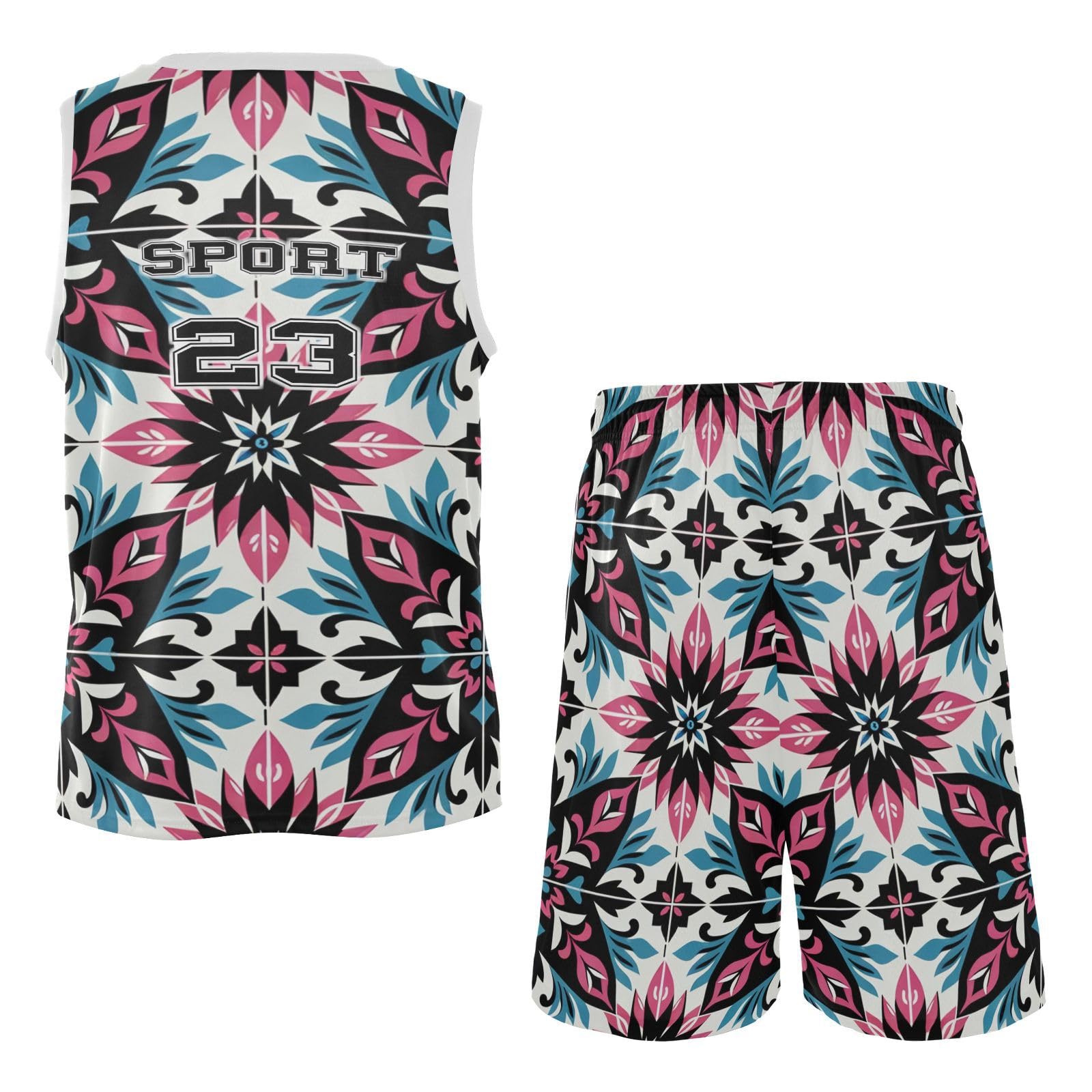 FLildon Mexican Tile Art Boys Basketball Jersey Set Tank Top Shorts Tracksuit Sport Training Suit for Kids, L