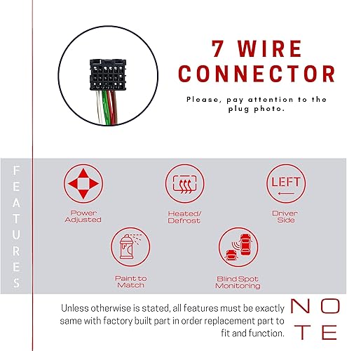 Miniatura 6 de Spieg Espejo lateral del conductor para Chevrolet Cruze 2016-2019 | Montaje de espejo lateral izquierdo con ajuste de potencia, vidrio calentado,