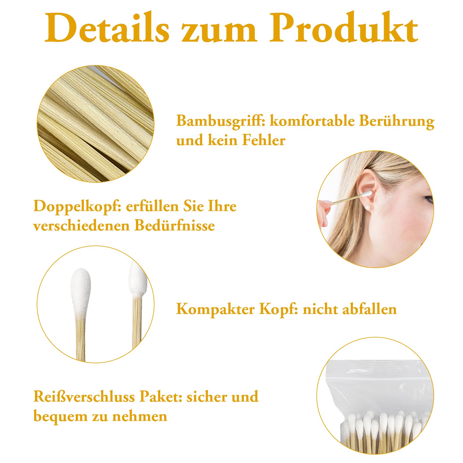 100 sztuk bambusowych patyczków higienicznych, 15 cm, Cotton Swabs, pałeczki do uszu, podwójna główka, do czyszczenia, brwi, upiększania, paznokci