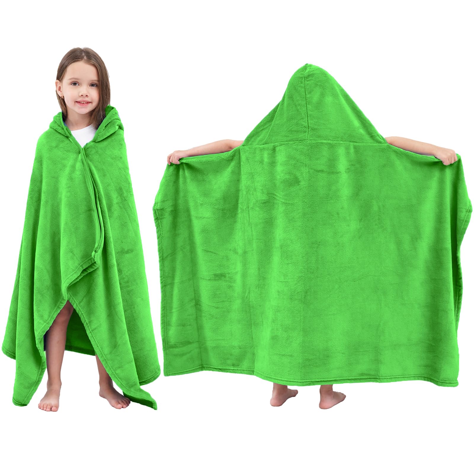 Hiturbo Kids Fleece Hooded Bath Towel: Premium Ultra Soft Beach Swimming Towels Blanket for Boys Girls Green