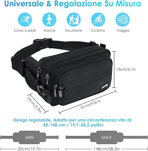 Miniatura 2 de AGPTEK Riñonera para mujeres y hombres, bolsa de cintura ajustable, para viajes, correr, ir de compras, senderismo, pasear perros, ciclismo,