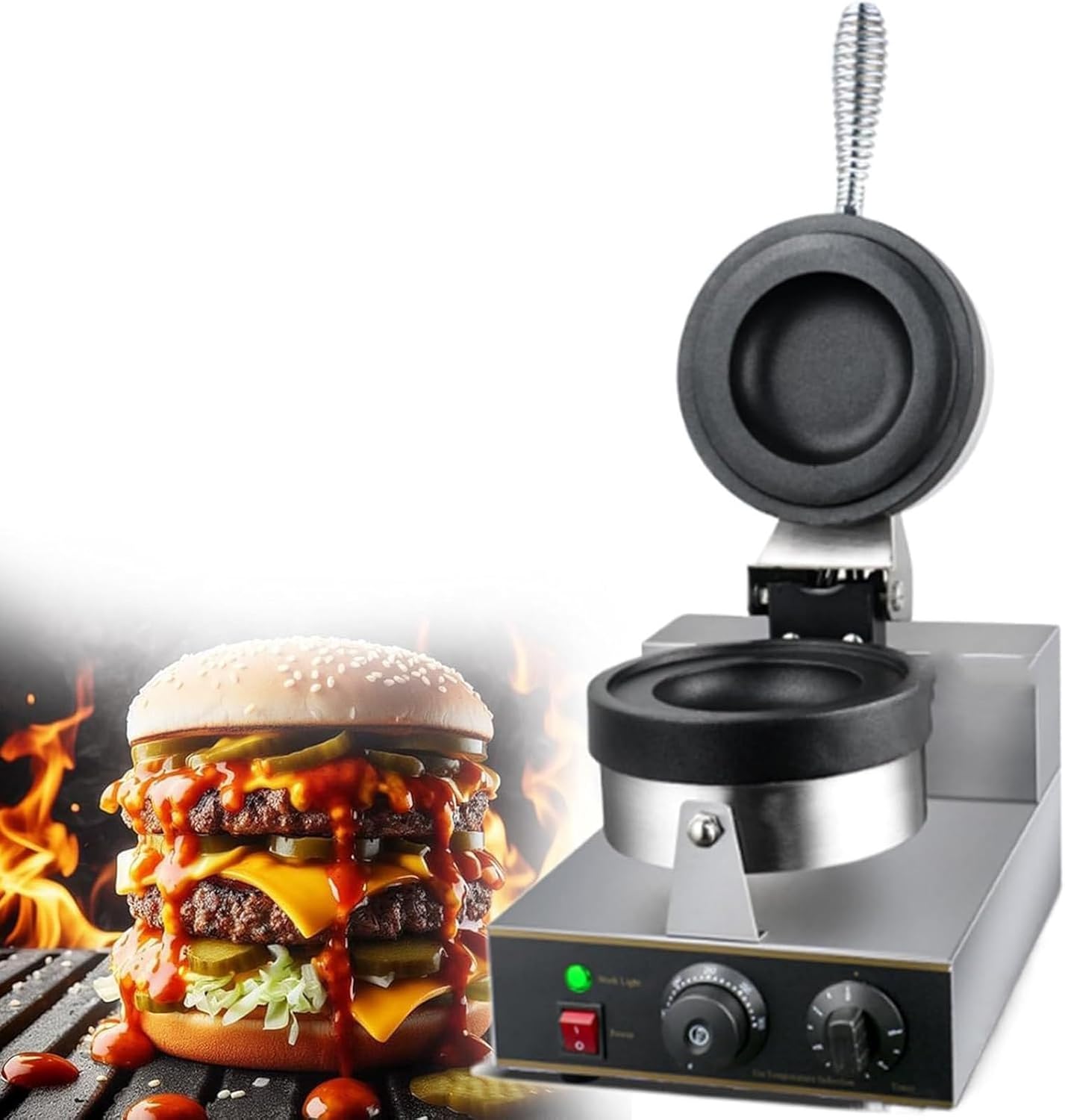 1200W Commercial Electric Toaster & Hamburger Maker, Heavy-Duty Burger Grill & Sandwich Press, Versatile Bread & Pancake Baking Machine for Restaurants & Cafes