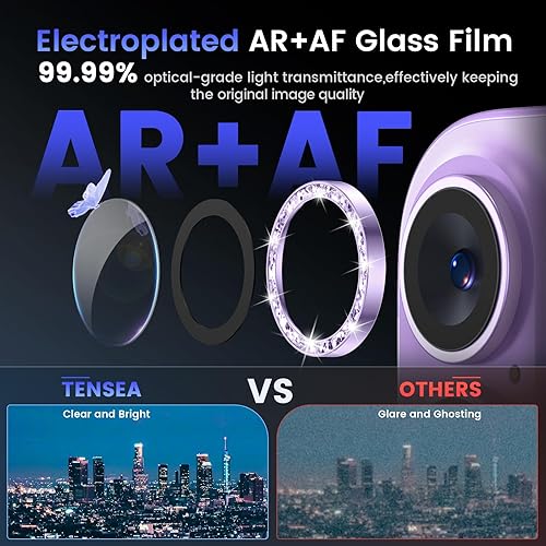 Miniatura 3 de Tensea Protector de lente de cámara para iPhone 17, cubierta de cámara de vidrio templado 9H protector de pantalla, transparente HD, anillo