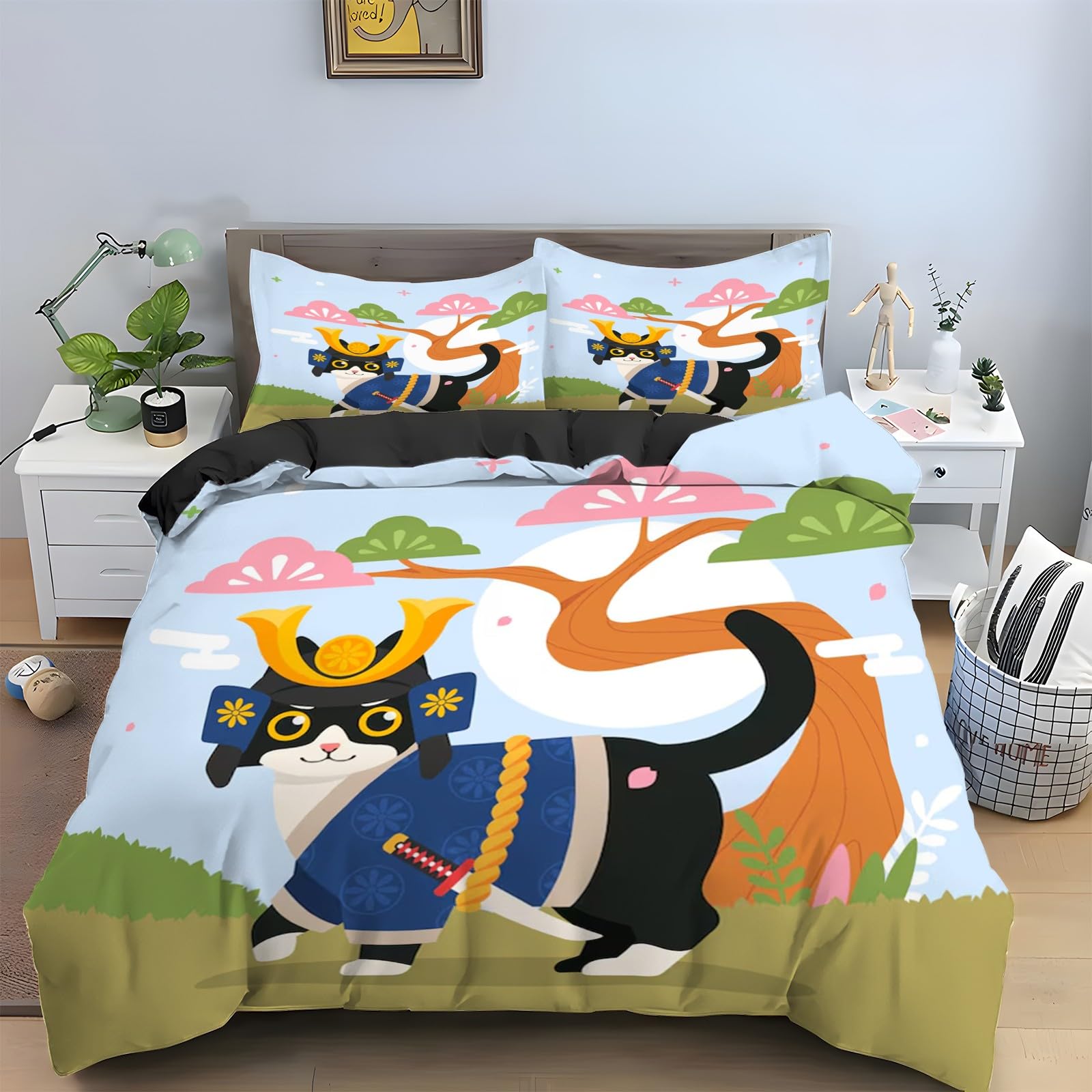 Parure de lit 2 personnes style japonais housse de couette 240x260 en microfibre