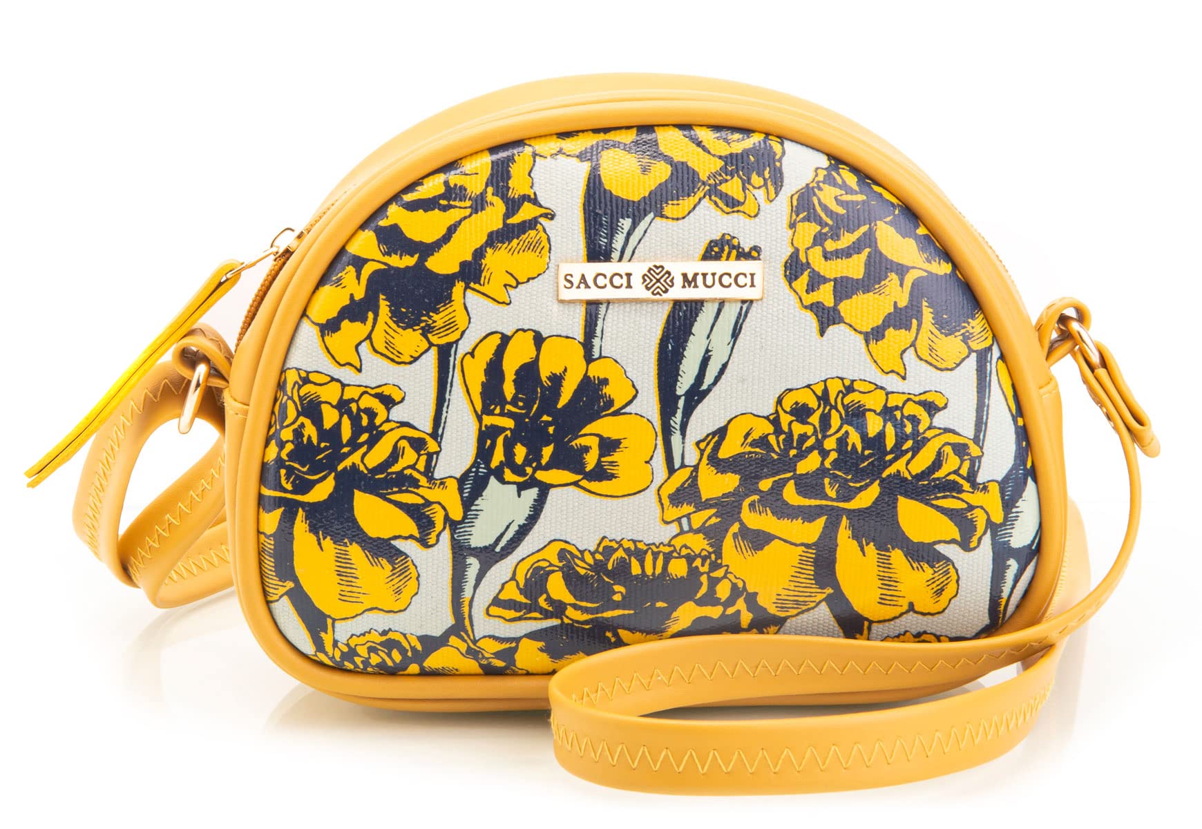 SACCI MUCCI Womens Rainbow Sling Bag - Vegan Leather and Cotton Canvas Fabric, Lightweight and Durable, floral Print (Mustard marigold) (B0BH3JXQY3) Amazon Price History, Amazon Price Tracker