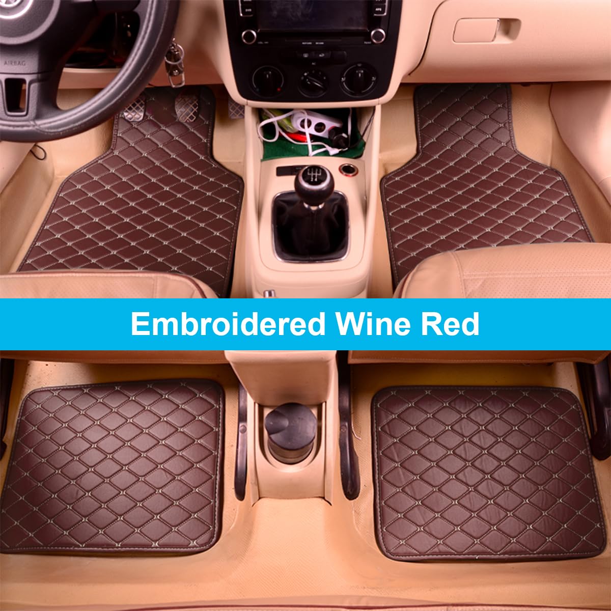 AUCELI Car Floor Mats 4pcs Carpet Floor Mat Set Luxury Faux Leather Fit All Weather Universal Fit Car — view 3