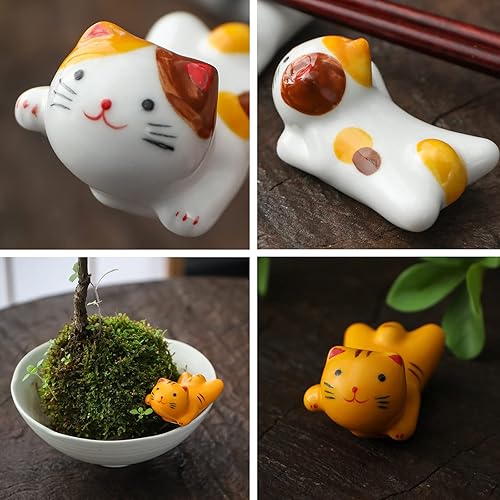 Miniatura 6 de Juego de 5 palillos para gatos, juego de brochas de pintura china, porcelana de estilo japonés, lindo gato de la suerte, soporte de palillos de