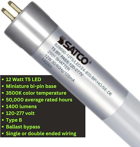 Miniatura 3 de SATCO S28693 - Bombilla LED lineal T5 de 12 vatios; esmerilada; base G5 Mini Bi-Pin, 1400 lúmenes, 120-277 voltios, 3500 K, tipo B; derivación de