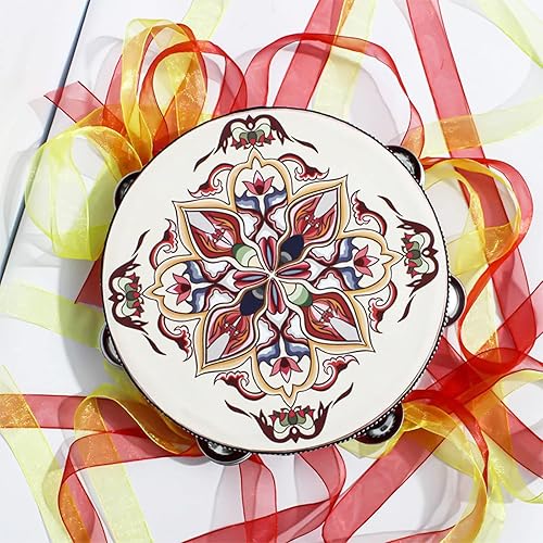 Miniatura 6 de Tosnail Pandereta de madera de mano de 10 pulgadas - Filas dobles 16 pares de jingles