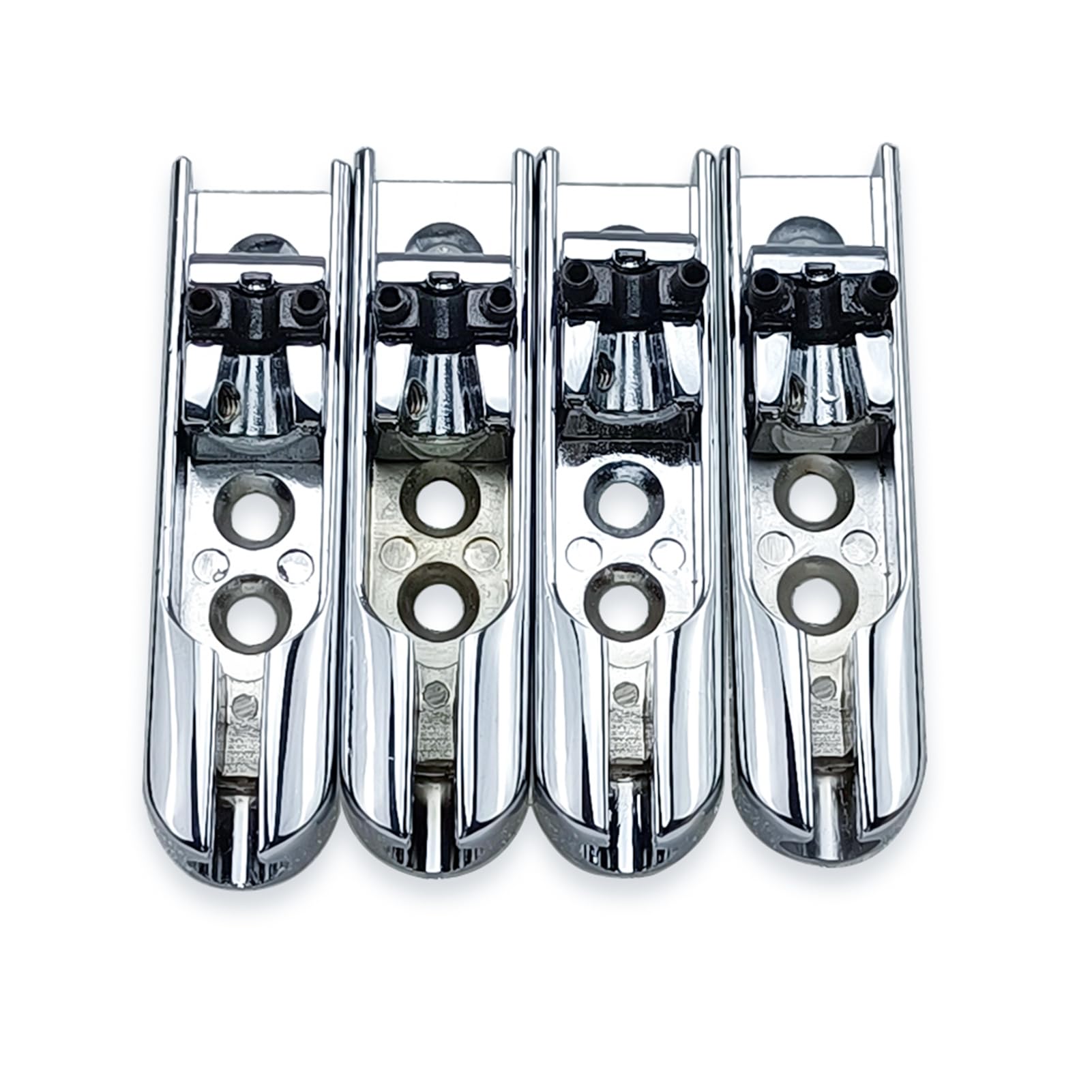 POENVFPO 4-teiliges Bassbrücken-Set aus Zinklegierung, Verstellbare Einzelreiter mit Höhenkontrolle, 60 X 16 X 11 Mm, für 4-saitige E-Bassgitarre (SILVER)