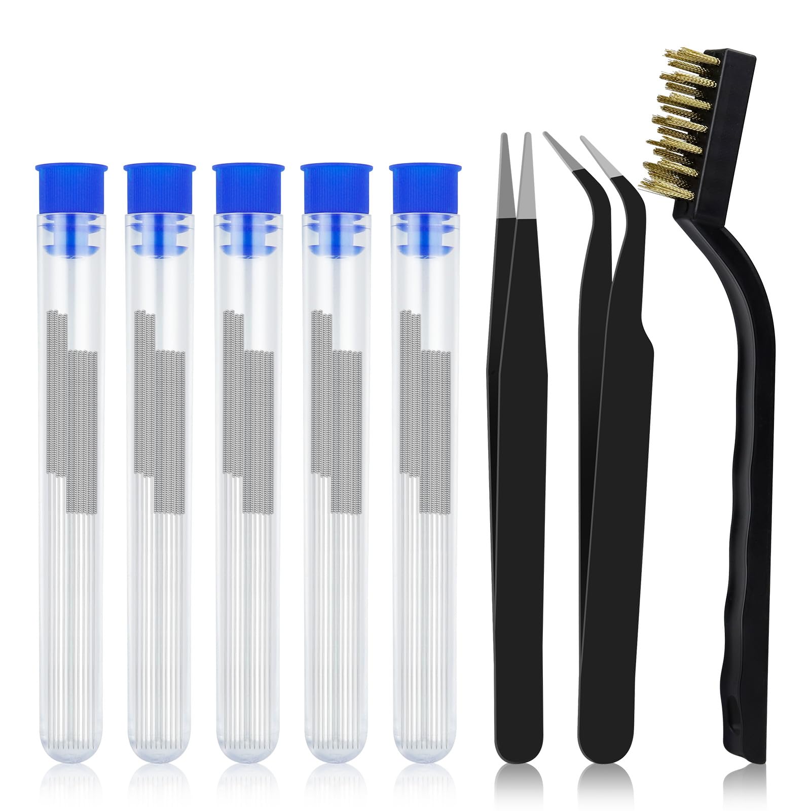 3D Printer Nozzle Cleaning Kit - 50 PCS 0.2/0.25/0.3/0.35/0.4 mm Stainless Steel Nozzle Cleaning Needles, 2 Types Sophisticated Tweezers and Copper