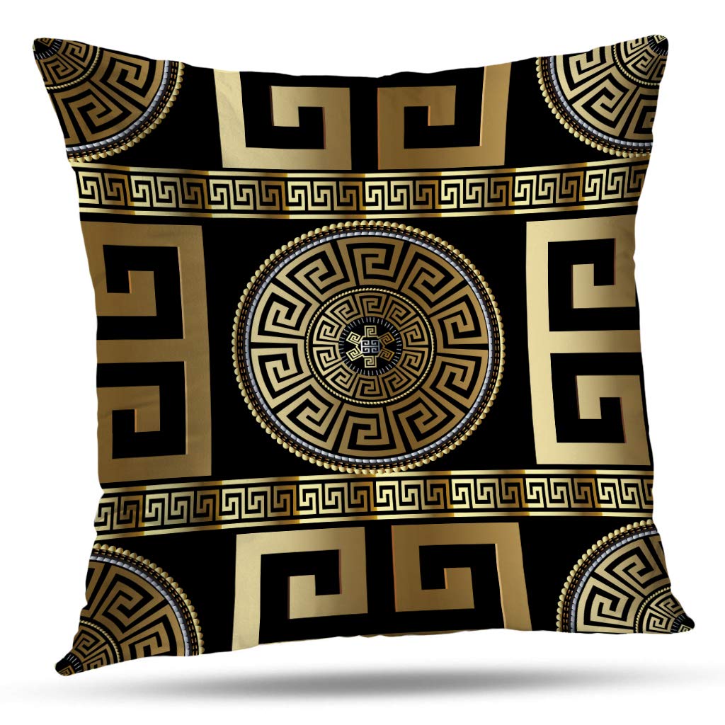 Greek-Key Throw Pillow Covers, Pillowcases Modern Geometric Greek Pattern Gold Wallpaper with Key Cushion Use for Living Room Bedroom Sofa Office 16 x 16 inch