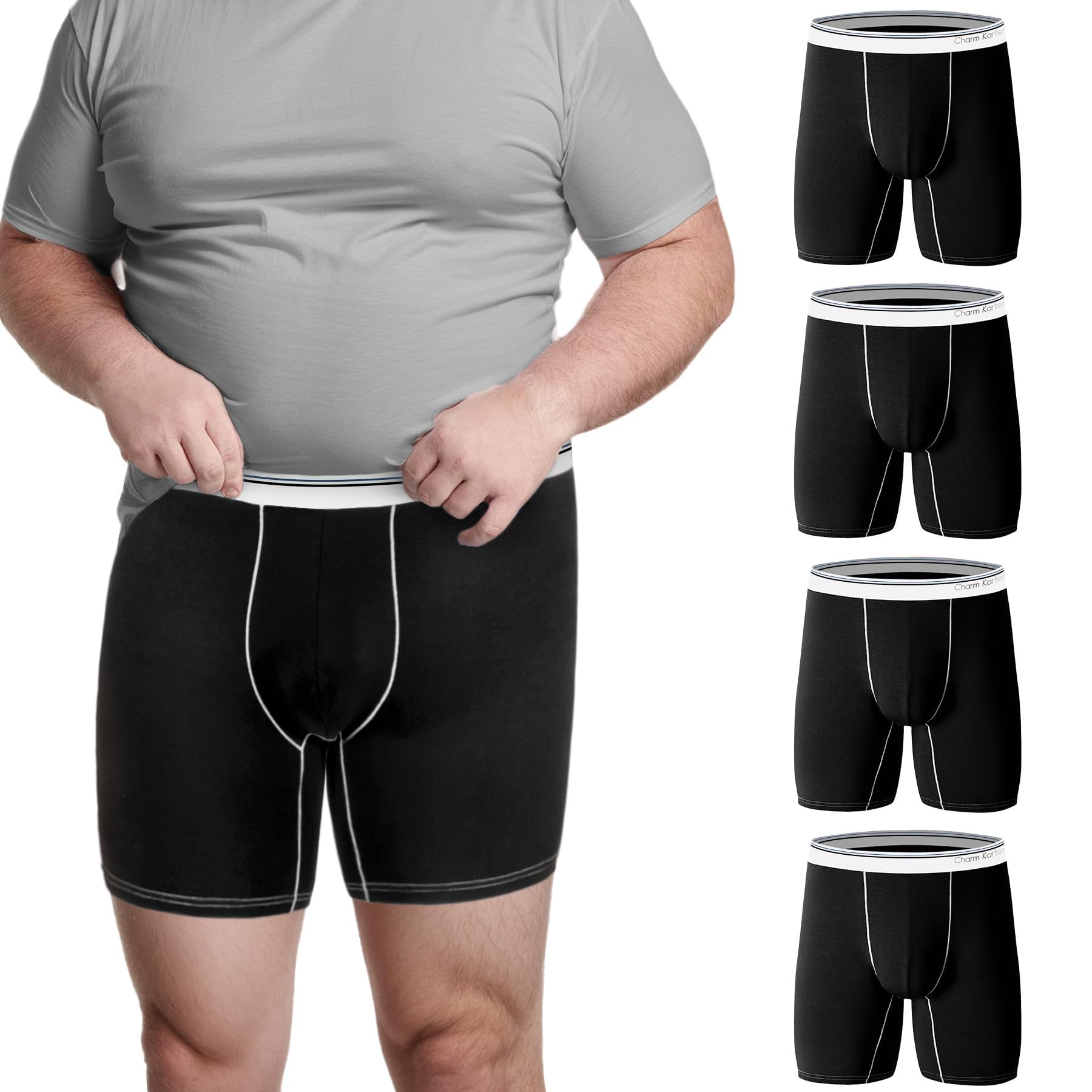 Charm Karter Men Big and Tall Underwear Boxer Briefs - Breathable Moisture Wicking Long Leg Underwear 2XL 3XL 4XL 5XL 6XL