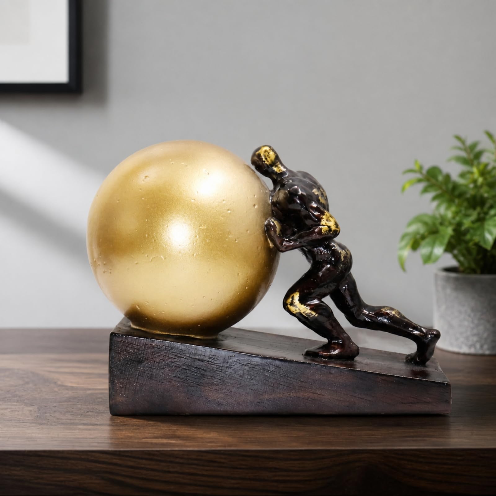 Handbemalte Harzfigur mit goldfarbener handbemalt stehende Tischfigur handgefertigt Dekofigur für Regal, Sideboard, 23cmx13x23cm, A