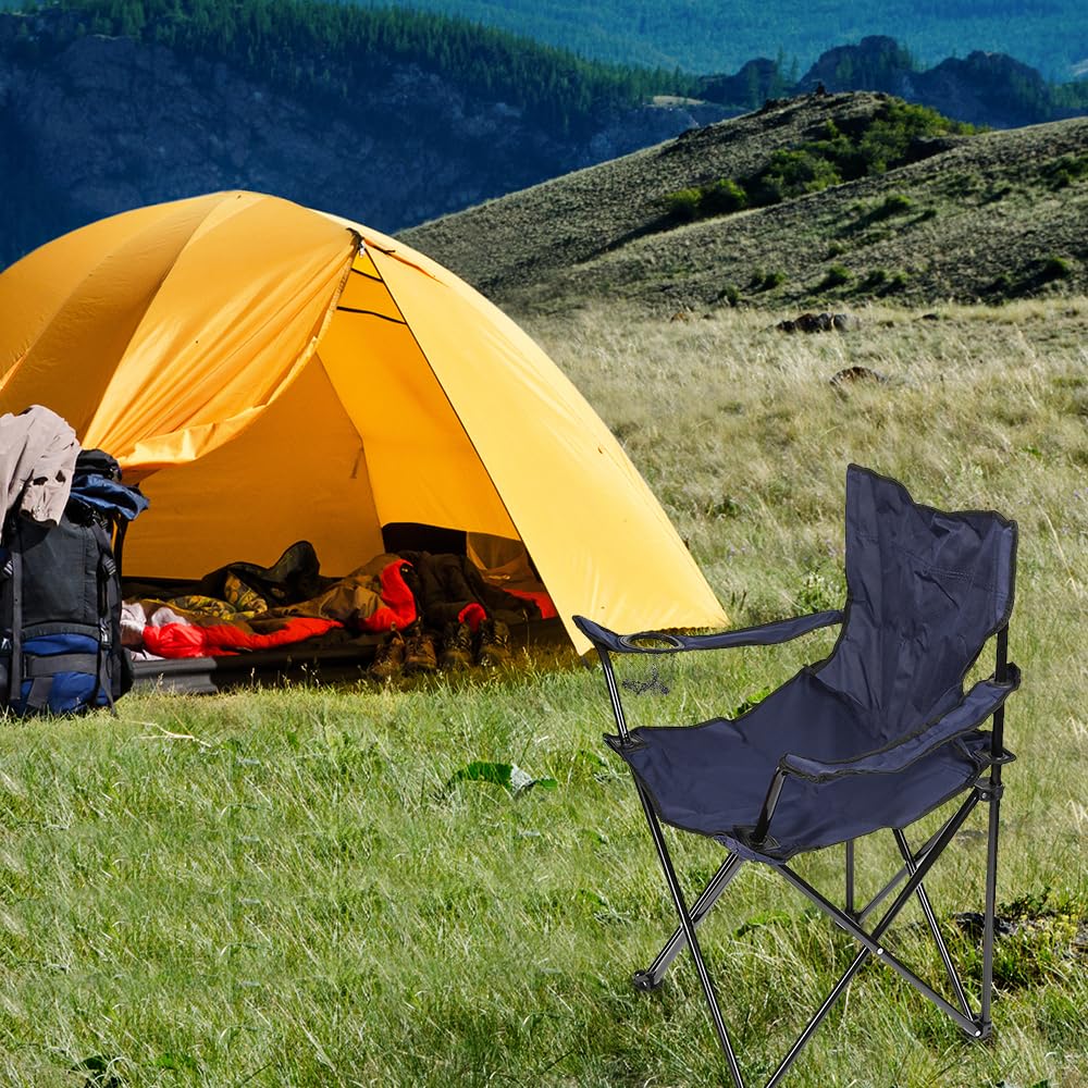 LANTUS Chaise de Camping Pliante en Plein air, siège Pliable Portable léger Pliante avec Porte-gobelet, Chaise de pêche, Chaise de Pique-Nique en Plein airNavy Blue-2pc