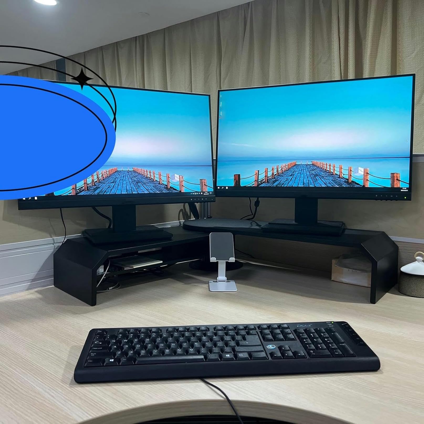SDGcfgjW corner desks， Corner Monitor Stand 360° Rotation Riser, 2 Stands for Adjustable Desk Connector(Black)
