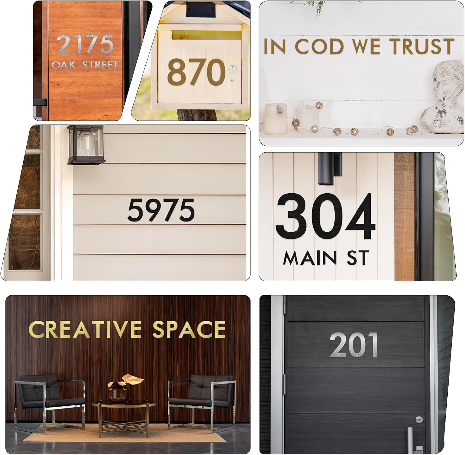 5 Inch Stainless Steel Floating Door Numbers and Metal Letters – Modern Black Metal House and Mailbox Numbers, Sleek House Address Plaques for Home, Apartment, and Garden Decor (6）