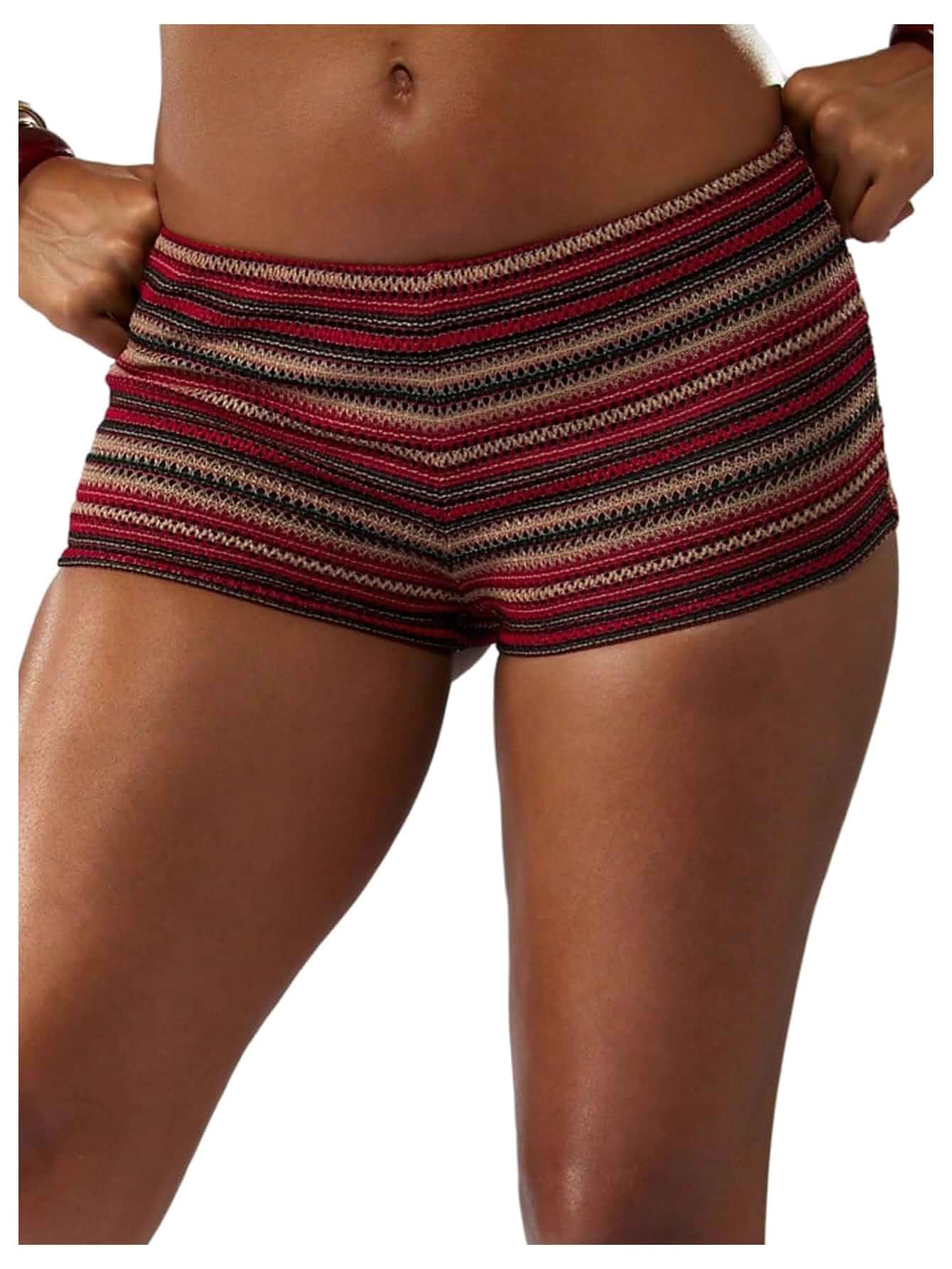 SOLY HUX Women's Knit Striped Micro Shorts Y2k Crochet Beach Mini Shorts Cover Up Shorts, Color Block, Elastic Waist, Low Rise, Cute, Summer, Festival