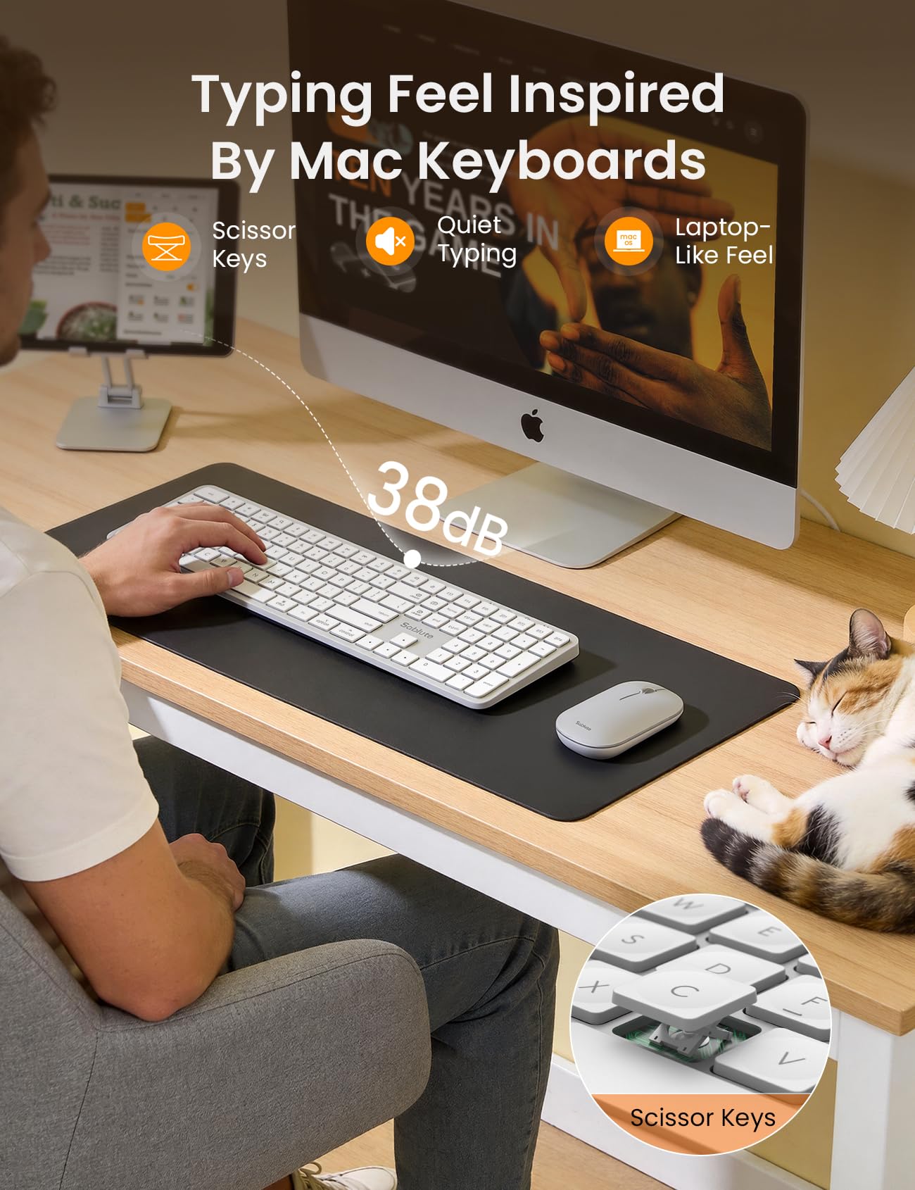 SABLUTE Teclado y mouse Bluetooth para Mac, combo de teclado inalámbrico recargable para múltiples dispositivos, textura metálica, tamaño completo para MacBook Pro/Air, iMac, iPad (blanco plateado)