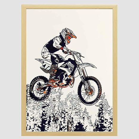 Amazon ヨーロッパとアメリカのスタイルの絵画 ハイフライヤーモトクロスレーサー ポスター フォトフレーム ファッション絵画 壁飾り 家族壁画装飾 サイズ 33x45cm 額縁を送る ウォールステッカー オンライン通販