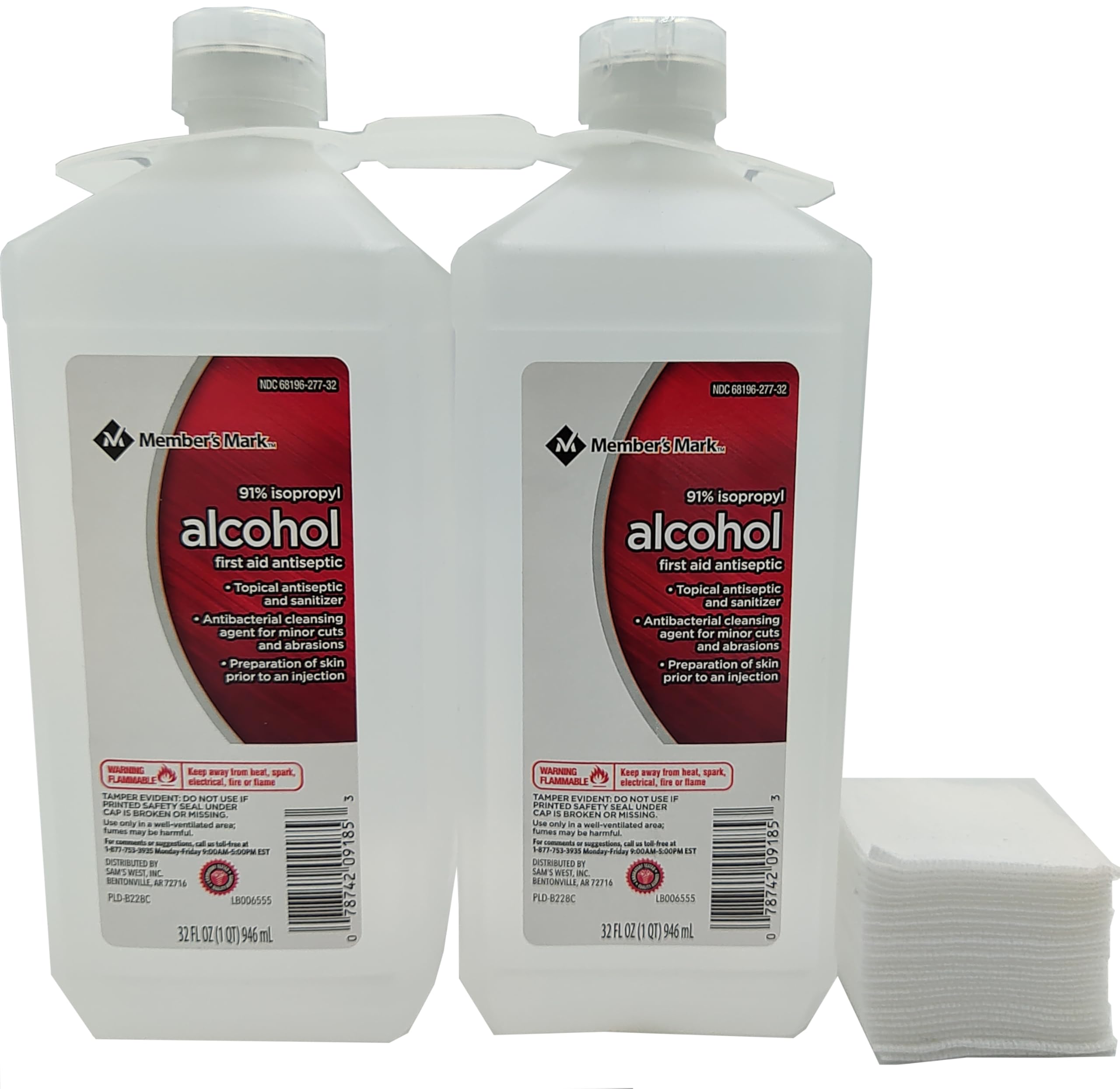 Generic Isopropyl Alcohol 91% (32 Fl. Oz, 2 pk.) with 30 Gauze Pads, Water