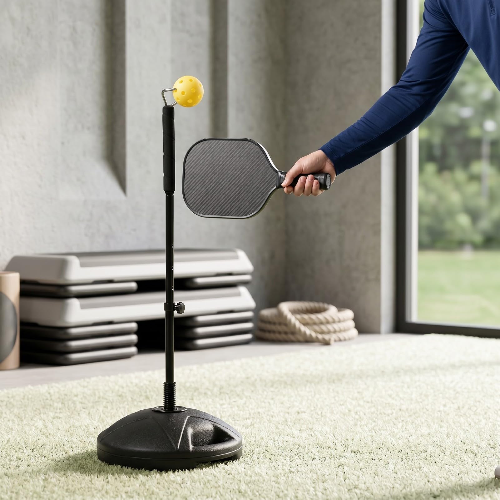 Allenatore da Tennis Topspin, Altezza Regolabile da 75 a 100 Cm, Attrezzatura per Allenamento da Tennis con Design di Rimbalzo, Dispositivo per Allenarsi con Base di Riempimento con Sabbia e