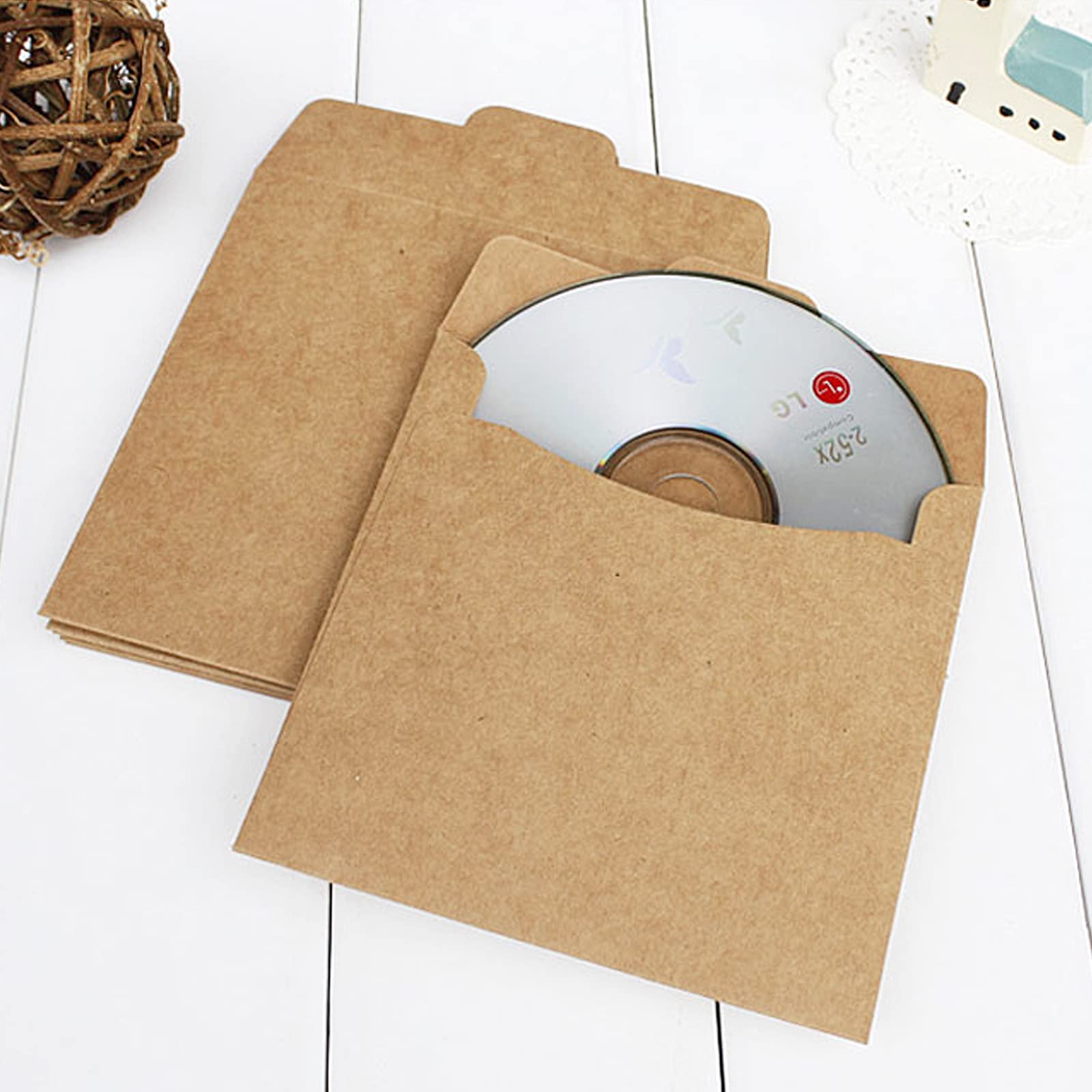 50pz Buste Bustine Custodie per CD DVD Carta Kraft Cartone Porta Vuote