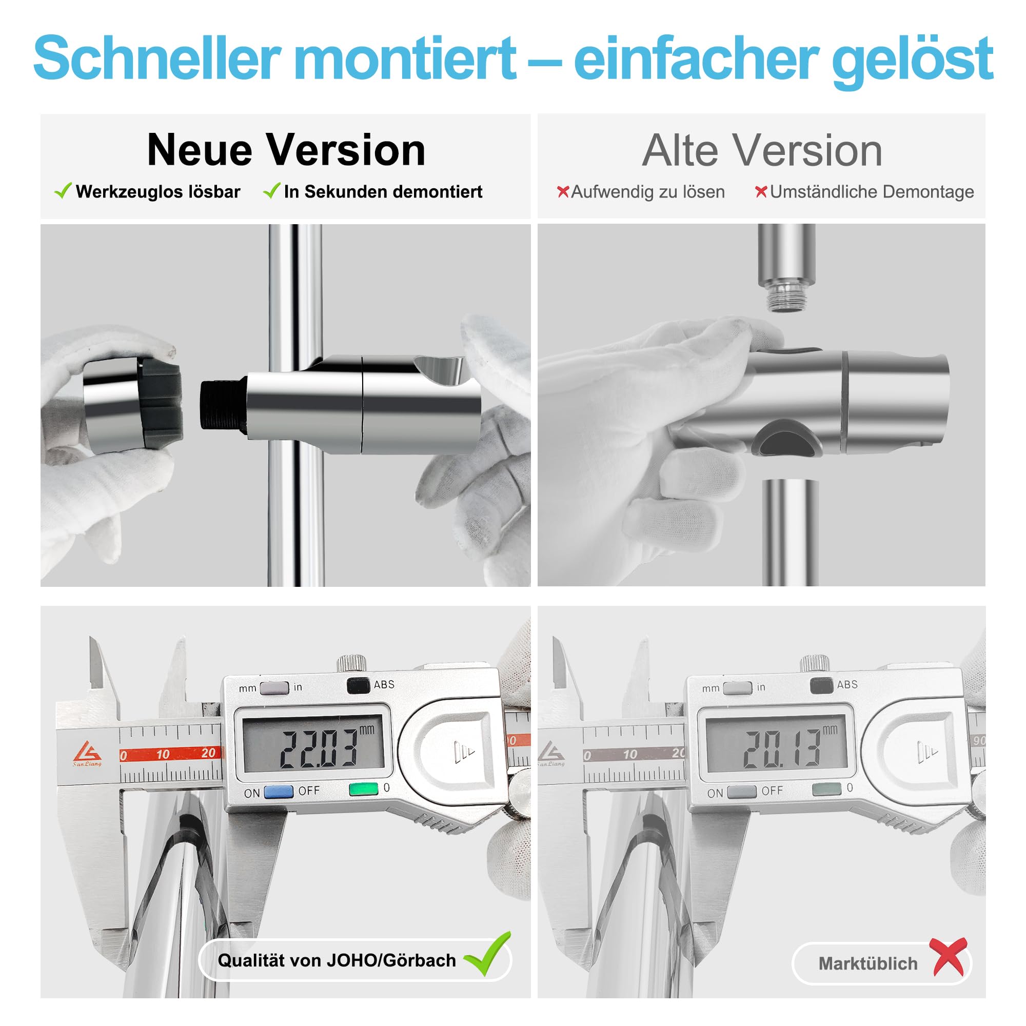 Görbach Colonna Doccia Acciaio Inox Asta Doccia 70 cm, Set Asta Doccia Saliscendi con Supporto Soffione Regolabile, Adatto per fori esistenti Cromo
