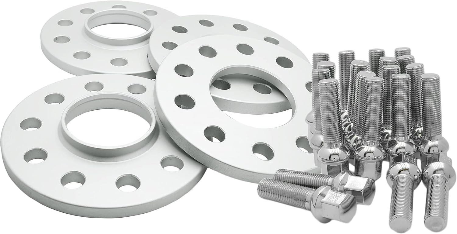 Full Set 15mm Wheel Spacers 5x112 Hubcentric | Chrome Ball Seat Bolts 12x1.5| 2003-2009 CLK Factory Wheels