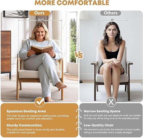 Miniatura 4 de ELUCHANG Accent Chair with Lumbar Pillow,Mid-Century Modern Accent Chair Armchair, Linen Fabric Comfy Reading Chair Lounge Side Chair for Living