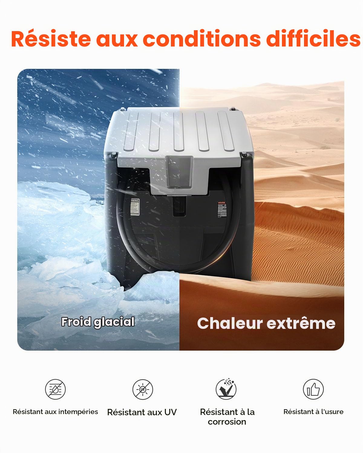 VEVOR Réservoir Diesel Portable 220 L Cuve de Ravitaillement 40 L/min avec Pompe de Transfert Électrique 12 V Tuyau en Caoutchouc 4 m Réservoir de Transfert Diesel pour Transport de Carburant, Noir