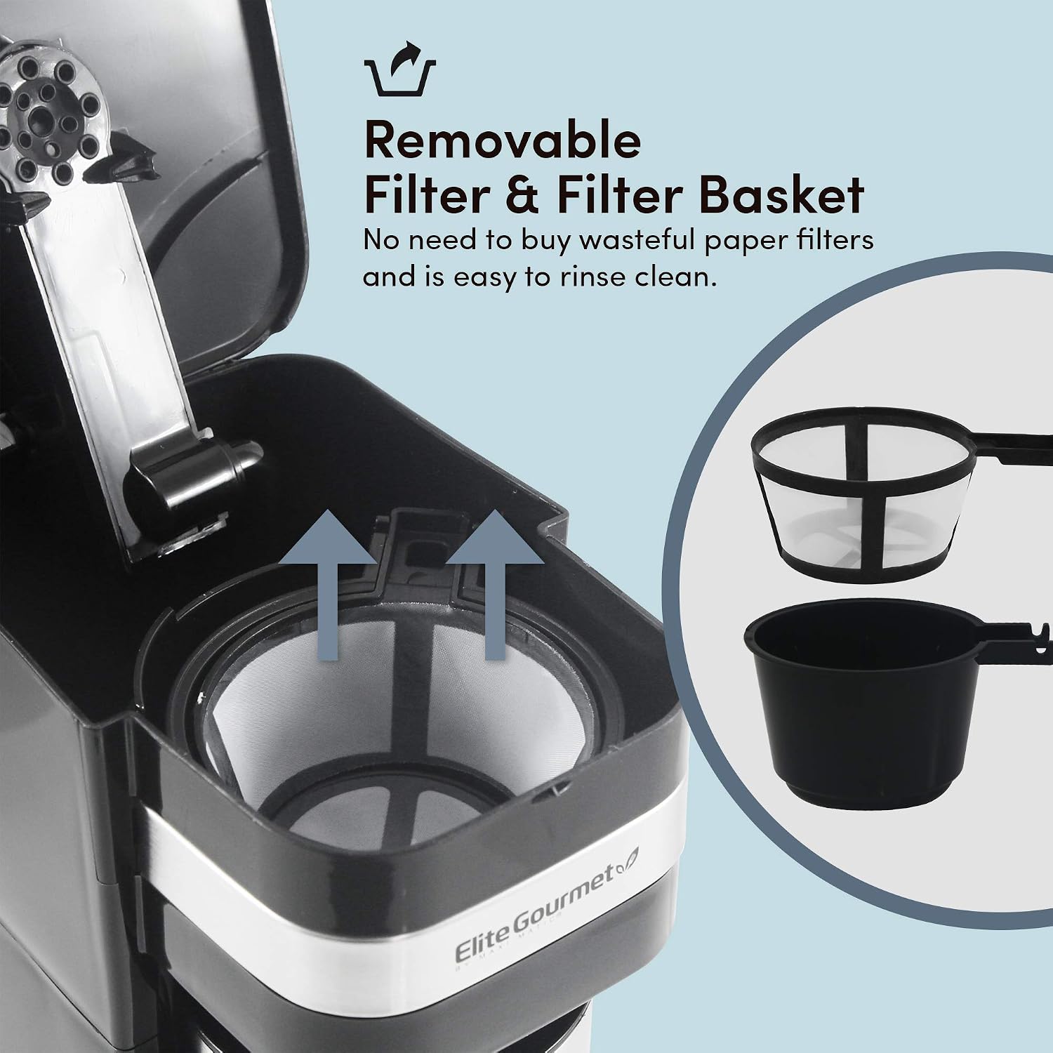 Elite Gourmet EHC111A Personal Single-Serve Compact Coffee Maker Brewer Includes 14Oz. Stainless Steel Interior Thermal Travel Mug, Compatible with Coffee Grounds, Reusable Filter, Stainless Steel