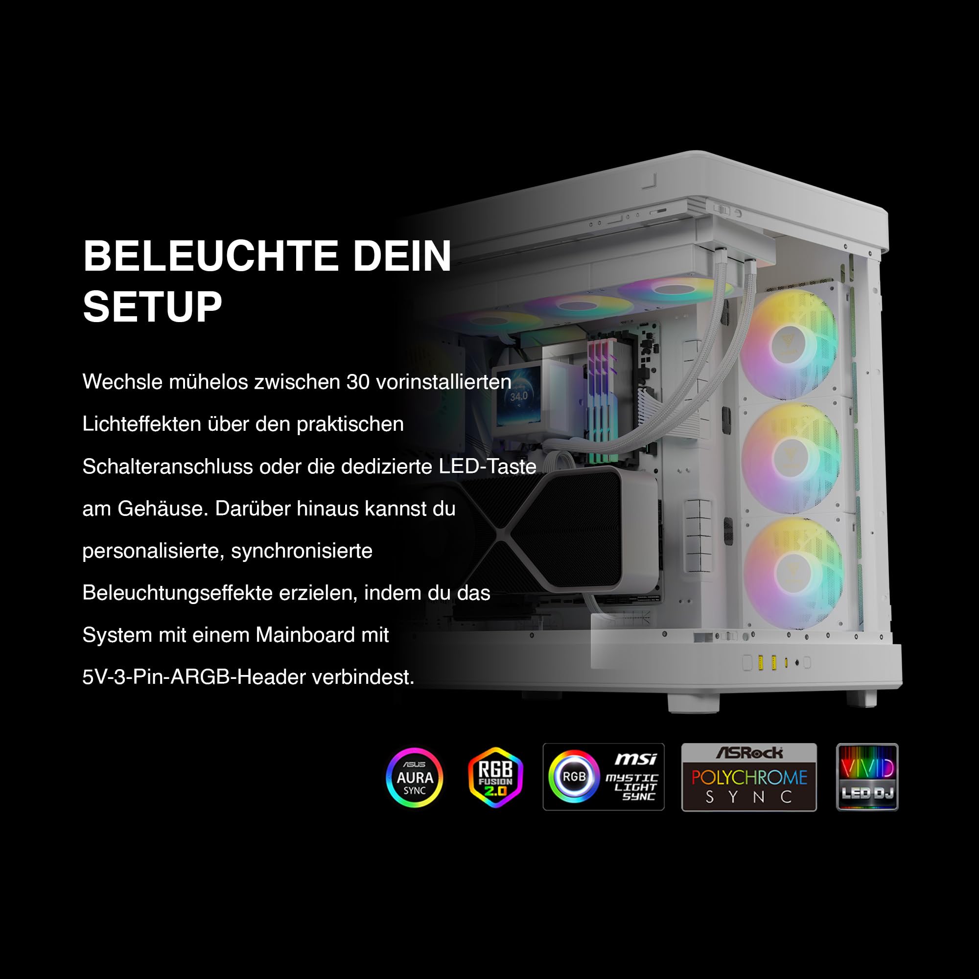 GAMDIAS CHIONE P5 360-mm-AIO-CPU-Wasserkühler, Drehbares Magnetisches 3,4-Zoll-IPS-LCD-Display, Anpassbare Software, Verstecktes Kabeldesign, ARGB-PWM-Lüfter, MB Sync, Intel LGA 1851, AMD AM5, Weiß
