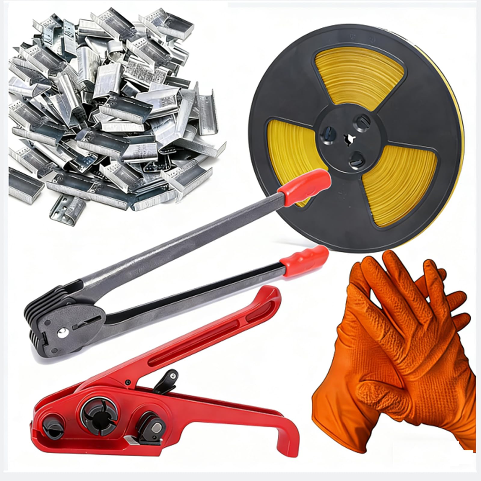 Photo 1 of Packaging Banding Strapping Kit, Poly Strapping Tensioner, 4000" PP Strapping Band,100 Pcs Metal Seals, Sealer Tool, Heavy Duty Pallet Strapping Kit, Bundling, Securing Supplies for Shipping