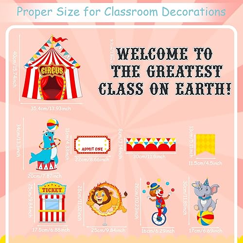 Miniatura 2 de Funrous Juego de tablones de anuncios de carnaval de circo, decoración de aula de circo para escuela, tienda de campaña de bienvenida, carpa de