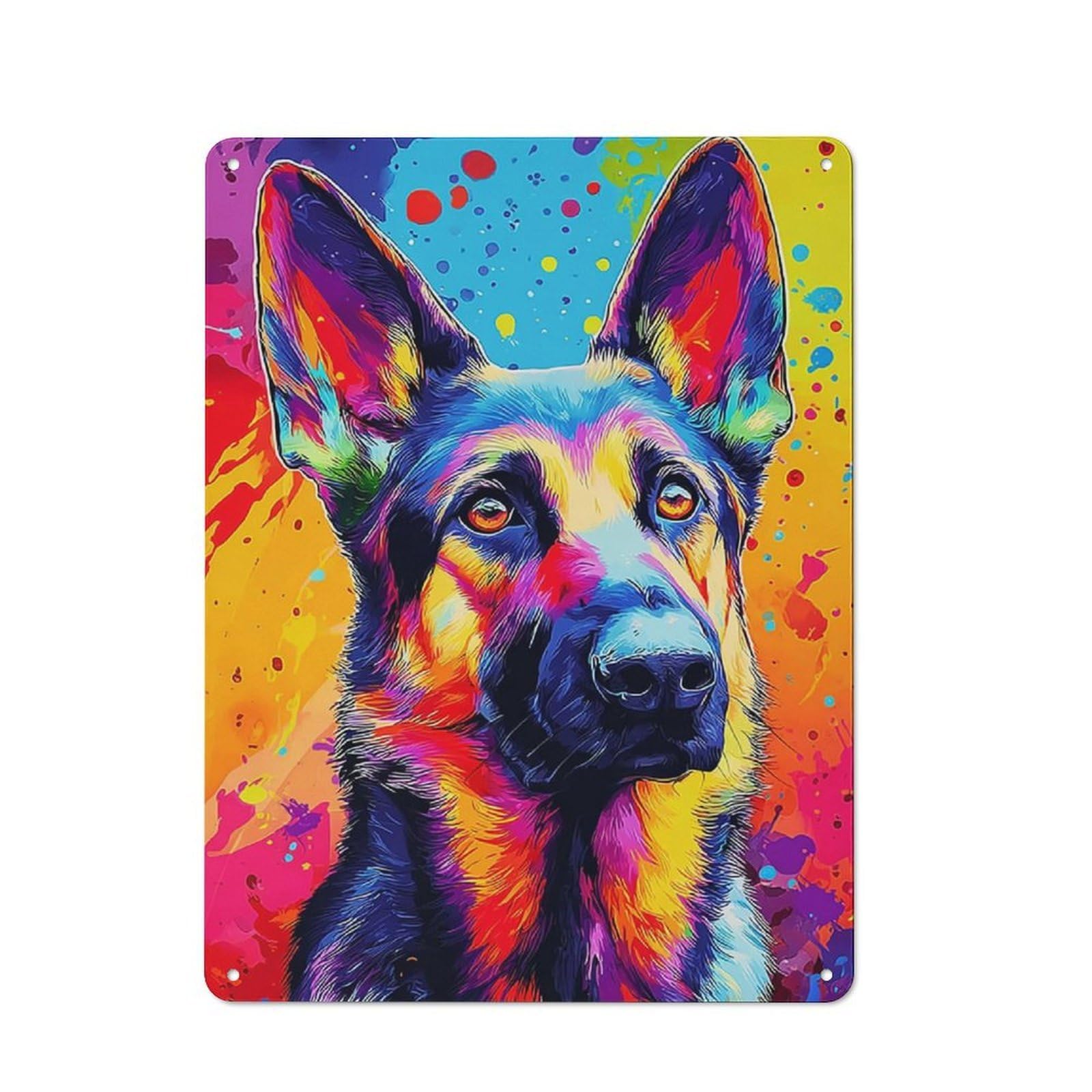 Junmoney Colorful German Shepherd Art Print Tin Sign 40X30cm With For Living Room Wall, Rustic Decor, For Living Room Decor Lovers