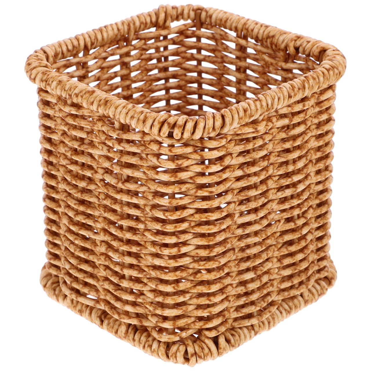 Mikikit Woven Rattan Pen Holder Decorative Stationery Storage Box Desktop Organizer 3.94X3.94X3.94In Office Desk Pencil Pot